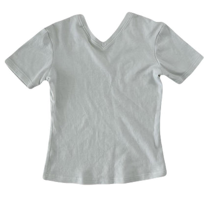 Christian Dior Vintage Logo T-shirt V neck Top Swavorski Print Cotton White